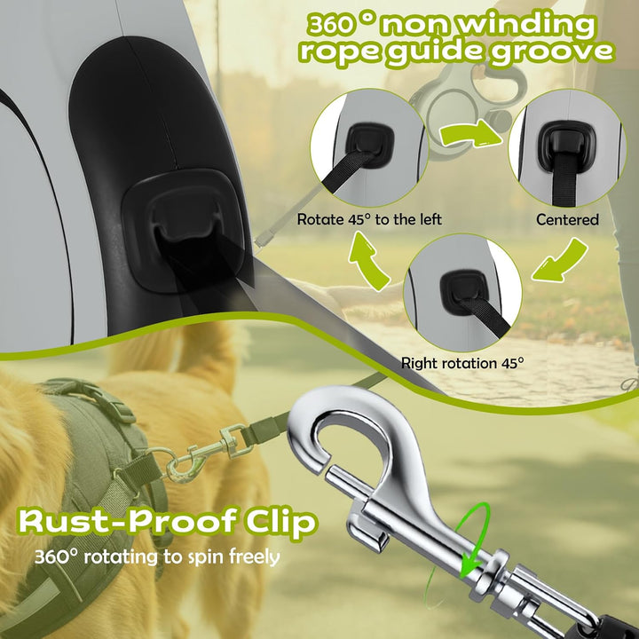 Hundeleine 8m, Robuste Rollleine für Hunde bis 50kg/110lbs, Flexileine mit Bequemen Griff &amp; Kotbeute