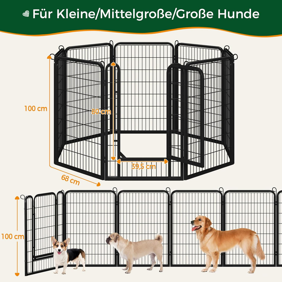 Yaheetech Welpenlaufstall 8-teilig 100cm hoch,Welpenauslauf mit Tür für Hunde Wohnung und Garten,Fal