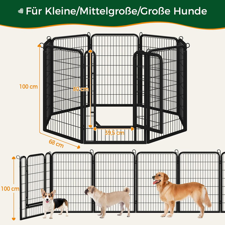 Yaheetech Welpenlaufstall 8-teilig 100cm hoch,Welpenauslauf mit Tür für Hunde Wohnung und Garten,Fal