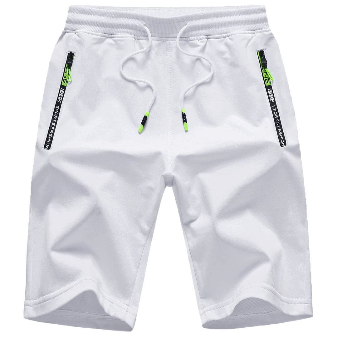 JustSun Herren Shorts Kurze Sporthose Baumwolle Stretchstoff mit Reissverschluss, M Wei&amp;