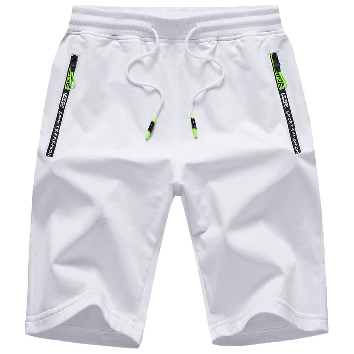 JustSun Herren Shorts Kurze Sporthose Baumwolle Stretchstoff mit Reissverschluss, M Wei&amp;