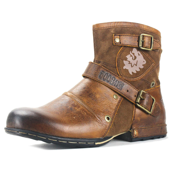 COWSDELLA Herren Stiefel aus Leder Rindsleder mit Gummisohle Biker Motorrad Boots mit Reissverschlus