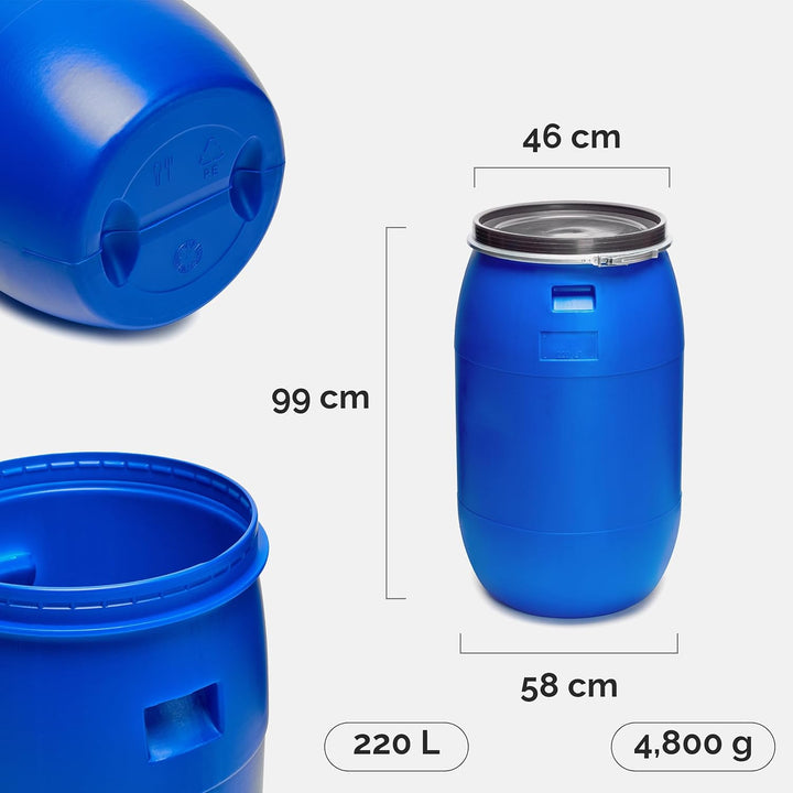 Garronda 220 Liter Regentonne mit Deckel Weithalsfass aus HDPE Regenfass für Garten Fass 220l Regenw