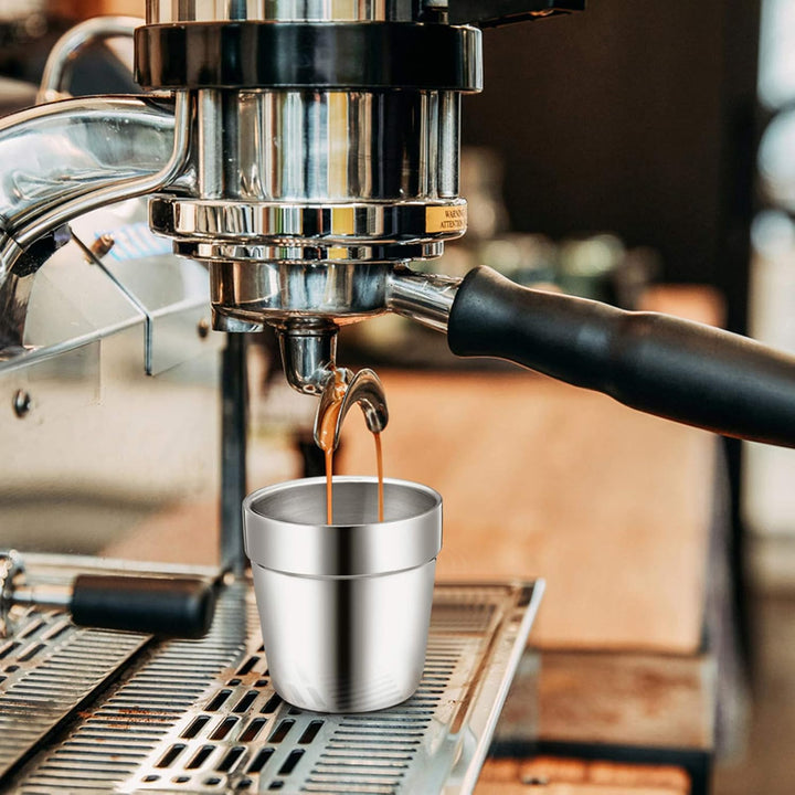 TEAMFAR Espressotassen 4er-Set, Edelstahl Dickwandige Doppelwandige Trinkbecher Teetasse Kaffeetasse
