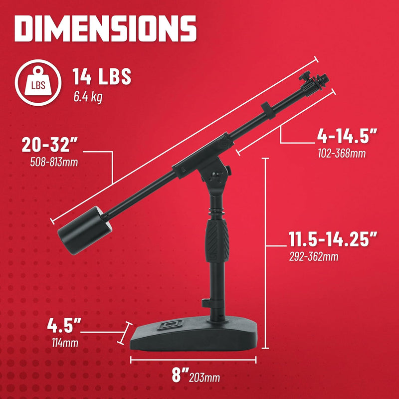 Gator Frameworks Short Weighted Base Microphone Stand with Telescopic Boom Arm and 2.5 Lbs Counter W