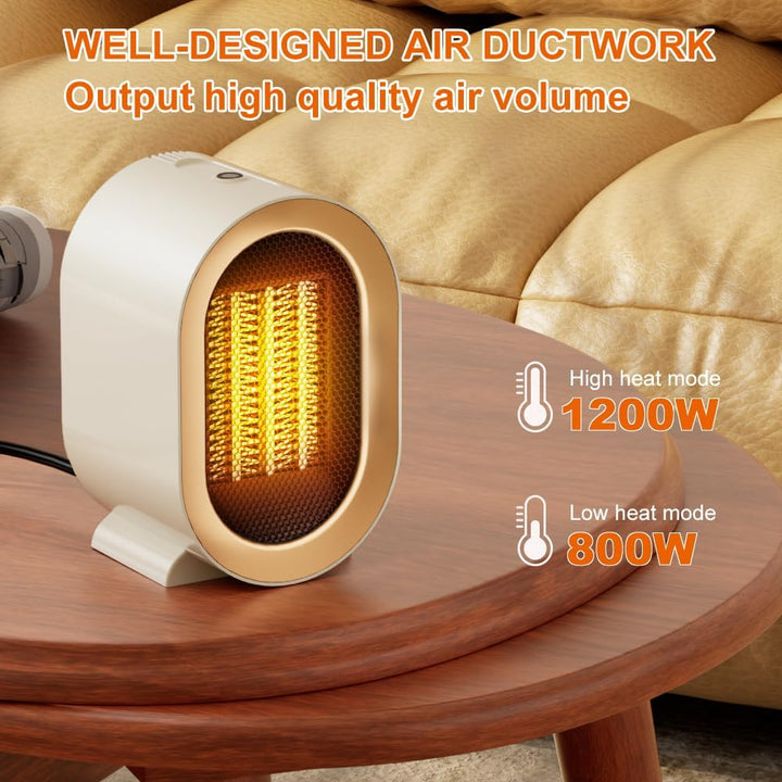 Heizlüfter, 1200W Heizung Tragbar Heizstrahler baby Heizlüfter Leise Heater 2 Heizleistungen PTC Hei