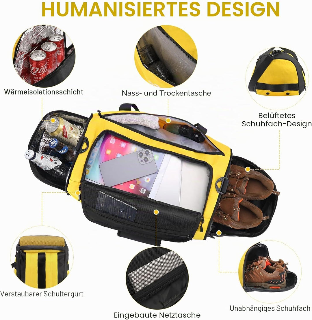 Sporttasche Herren + Rucksack-Funktion, Reisetasche Damen | Sporttasche Damen mit Schuhfach, Nassfac