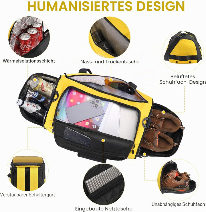 Sporttasche Herren + Rucksack-Funktion, Reisetasche Damen | Sporttasche Damen mit Schuhfach, Nassfac