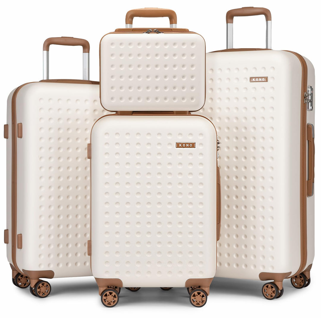 KONO Koffer Reisekoffer Trolley Kofferset 4 Teilig von ABS+PC Hartschalenkoffer mit TSA-Schloss, 4 R