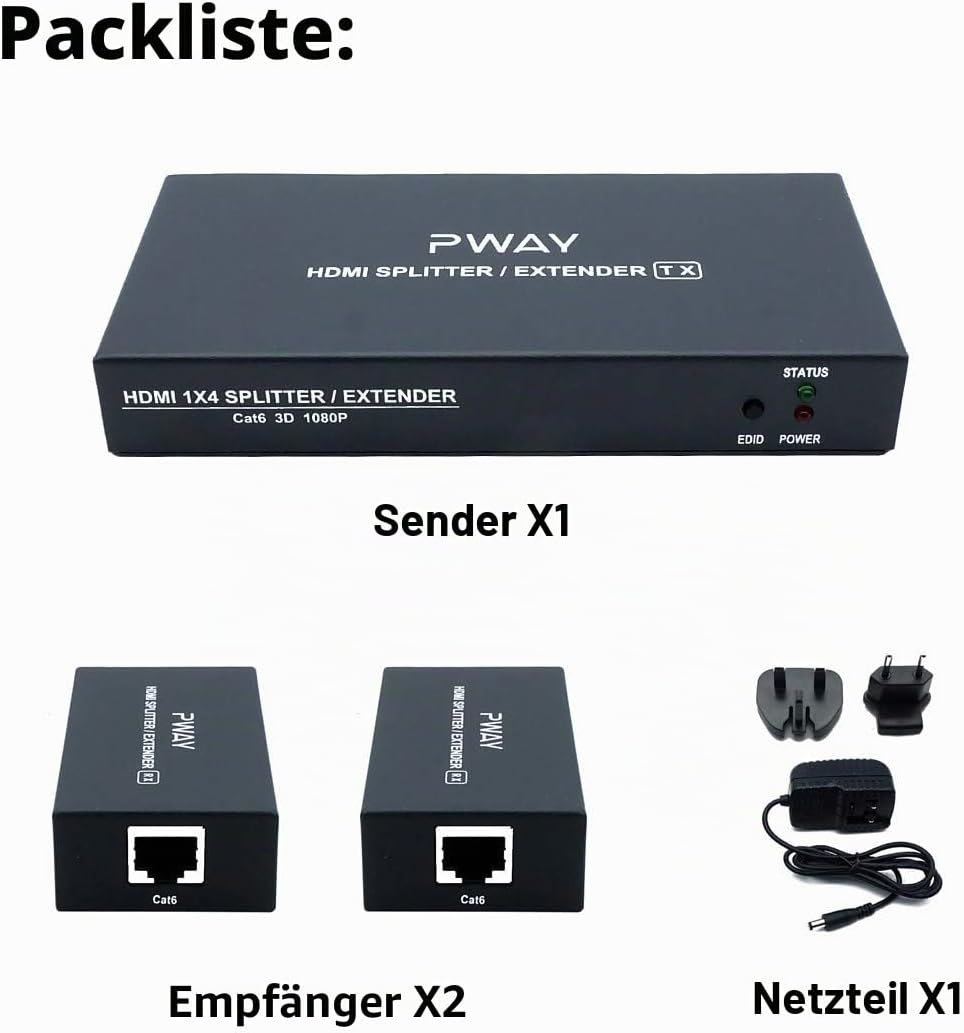 PW-HT226P2（POC） 1X2 Port HDMI Splitter Extender/Verteiler Ultra HD 1080P Ohne Verzögerung 165ft(50m)