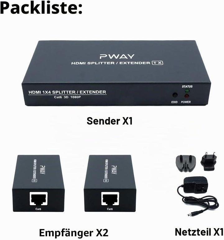 PW-HT226P2（POC） 1X2 Port HDMI Splitter Extender/Verteiler Ultra HD 1080P Ohne Verzögerung 165ft(50m)