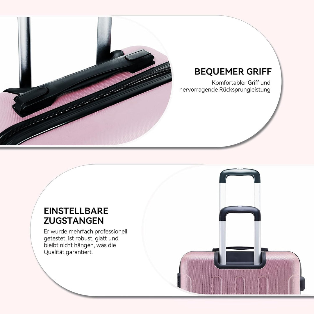 BEIBYE Hartschalen-Koffer Trolley Rollkoffer Reisekoffer Handgepäck 4 Rollen (M-L-XL-Set) (Rosa, XL)