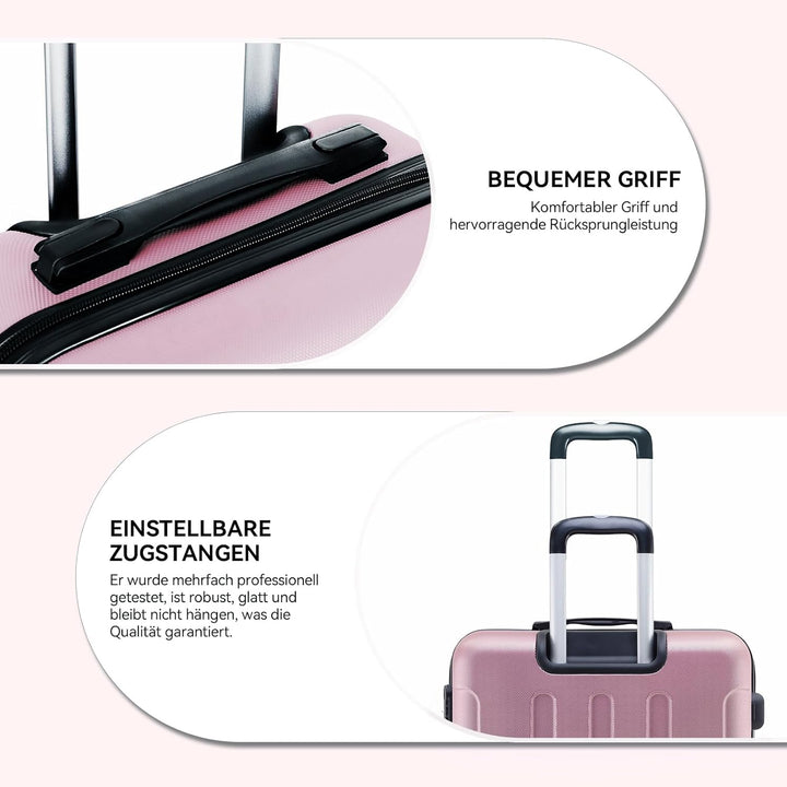 BEIBYE Hartschalen-Koffer Trolley Rollkoffer Reisekoffer Handgepäck 4 Rollen (M-L-XL-Set) (Rosa, XL)