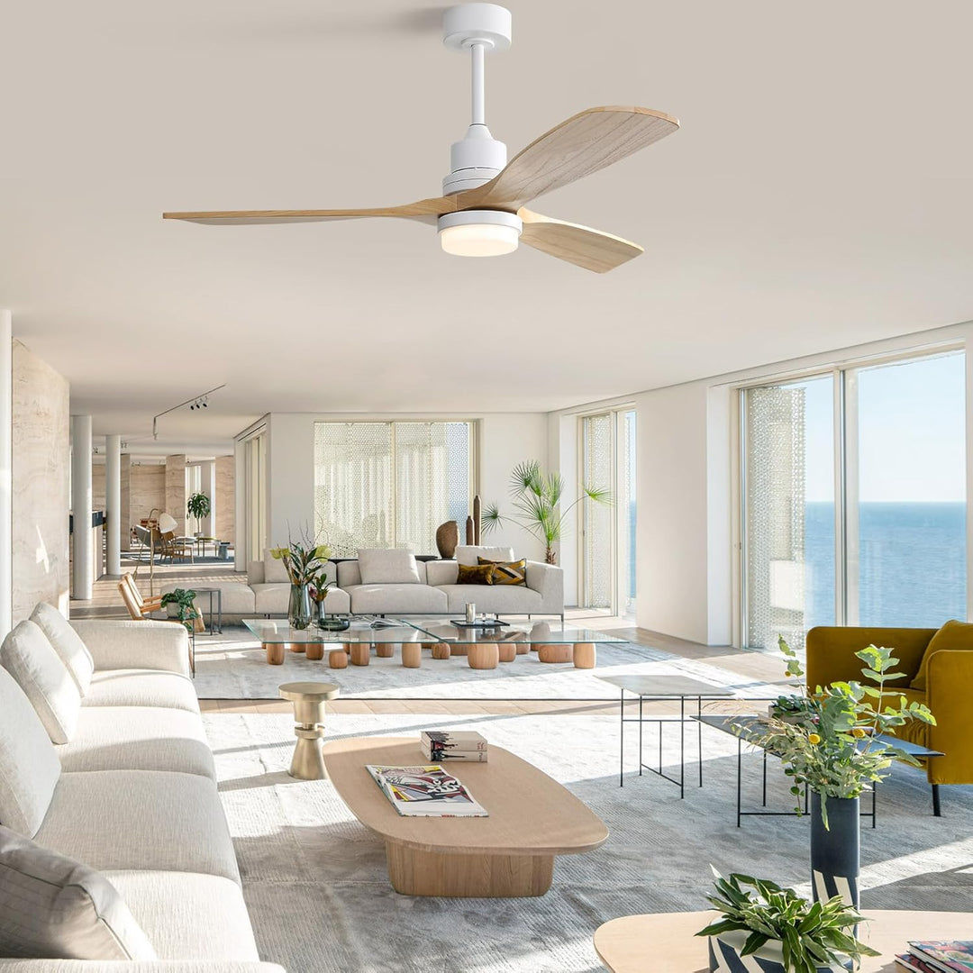 Sofucor Deckenventilator mit Beleuchtung und Fernbedienung, Deckenventilator mit Licht, 3 Holzlüfter