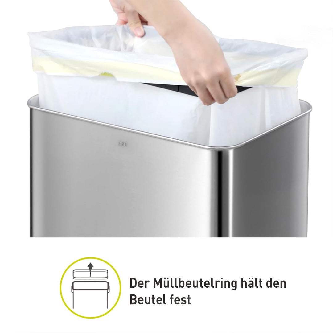 EKO Mirage-T 50 Liter Rechteckiger Mülleimer mit Bewegungsmelder, berührungslos, Gebürstetes Edelsta