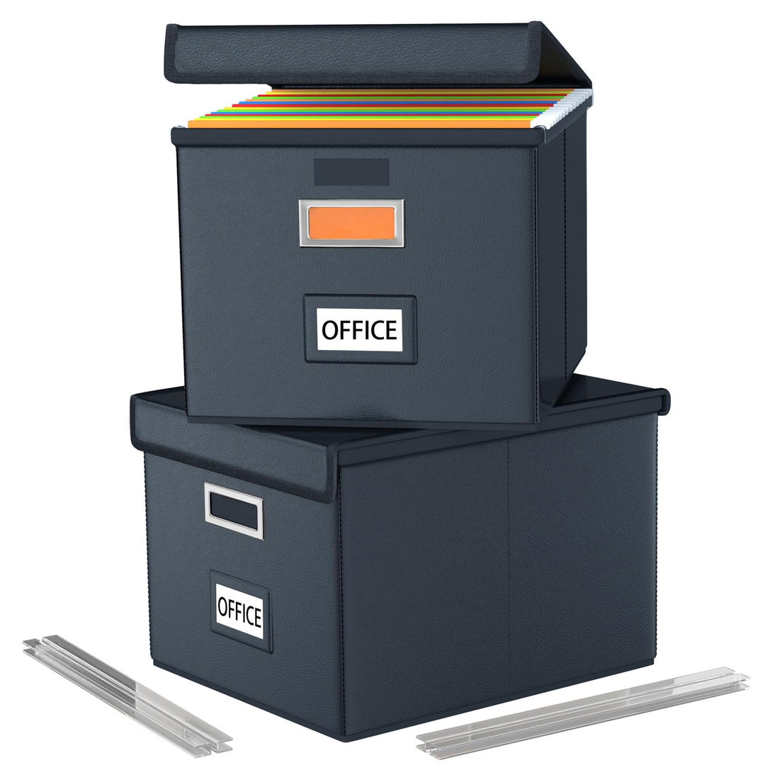 FINEW Stoff Faltbare Aufbewahrungsbox mit Deckel, Verbessertes Ledermaterial, Hängemappenbox für DIN