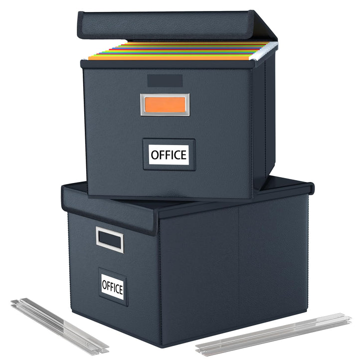 FINEW Stoff Faltbare Aufbewahrungsbox mit Deckel, Verbessertes Ledermaterial, Hängemappenbox für DIN