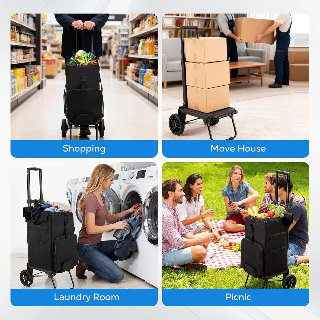 Housolution Einkaufstrolley Klappbar, 46L/136KG Grosser Kapazität Einkaufswagen Einkaufstasche mit R