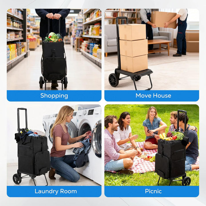 Housolution Einkaufstrolley Klappbar, 46L/136KG Grosser Kapazität Einkaufswagen Einkaufstasche mit R