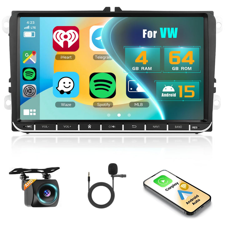 Inefala 4G+64G Android 15 Autoradio für VW Polo Golf Caddy Tiguan Touran Passat Seat mit Wireless Ca