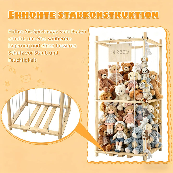 JINDUN Kuscheltier Aufbewahrung Aus Holz, 95cm Höhe Aufbewahrung Kuscheltiere, mit Stofftier Aufbewa