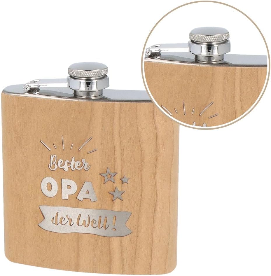 Spruchreif |Holz- Flachmann mit Gravur "Bester Opa der Welt" | Vatertag | Bester Opa | Lustiges Gesc