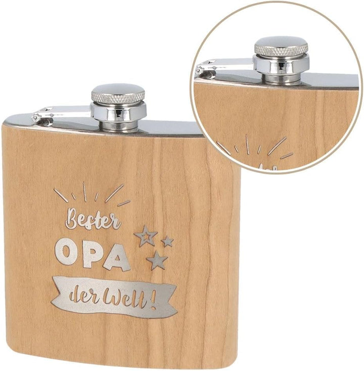 Spruchreif |Holz- Flachmann mit Gravur "Bester Opa der Welt" | Vatertag | Bester Opa | Lustiges Gesc