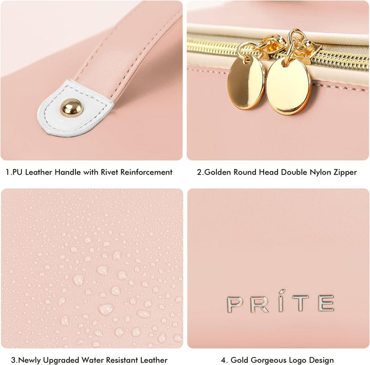 Prite Grosse Kapazität Kosmetiktasche Tragbare Reise Make Up Tasche wasserdichte PU-Leder Schminktas