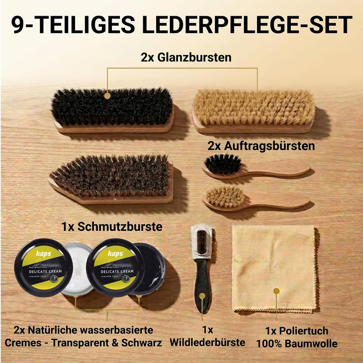 Kaps Napoli Schuhpflegeset – Feinste Schuhbürsten, Lederpflege Set zum Reinigen & Polieren von Glatt