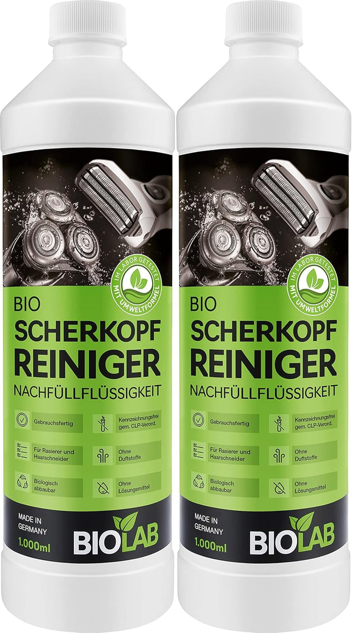 BIOLAB Bio Scherkopfreiniger (2 x 1000 ml) Nachfüllflüssigkeit für Clean & Renew, passend für Braun