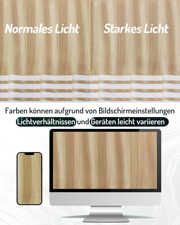 RUNATURE Blond Tape Echthaar Extensions 45cm Aschblond mit Platinblond Tape in Haarverlangerung Remy