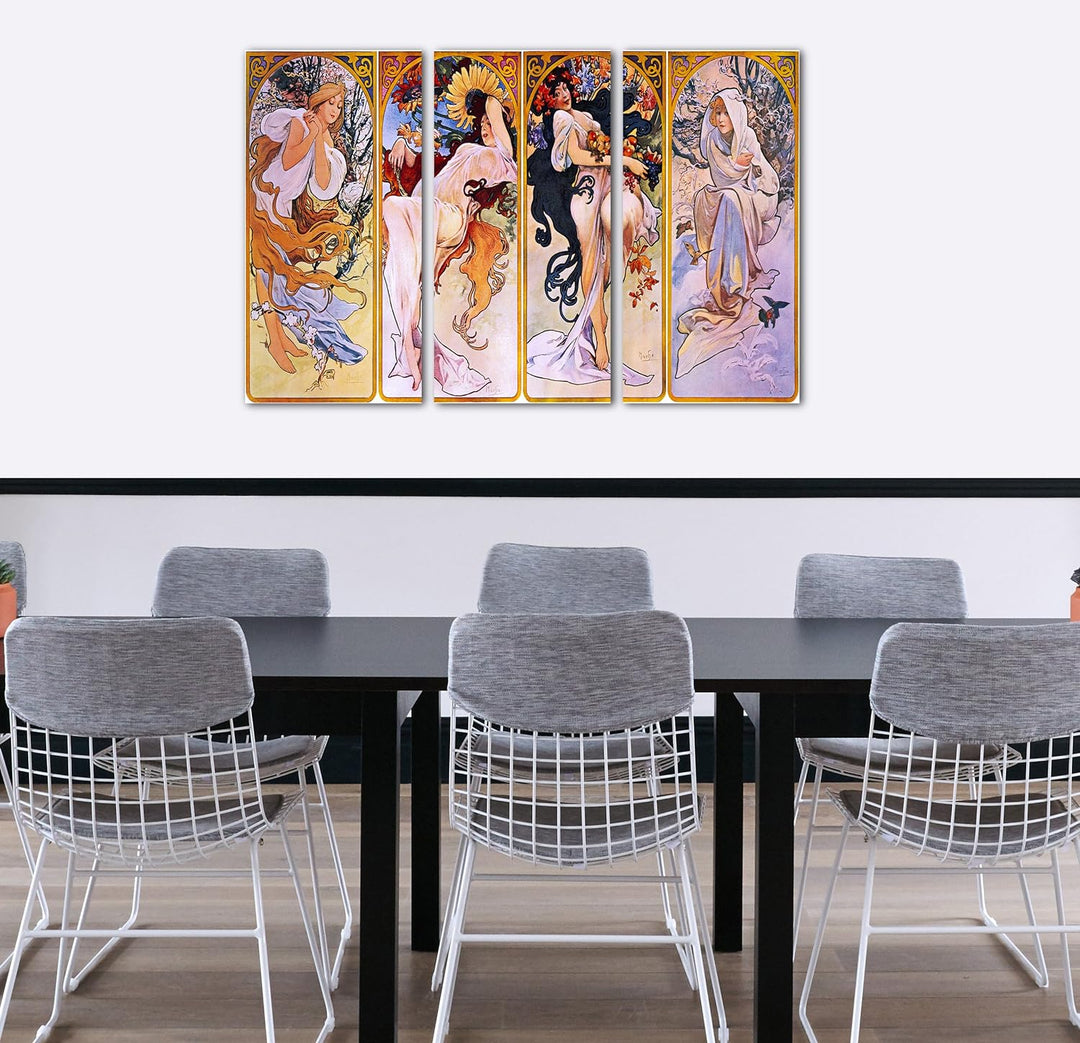 Printed Paintings Leinwand 3-teilig(120x80cm): Alfons Mucha - Vier Jahreszeiten 120x80 cm (3-teilig
