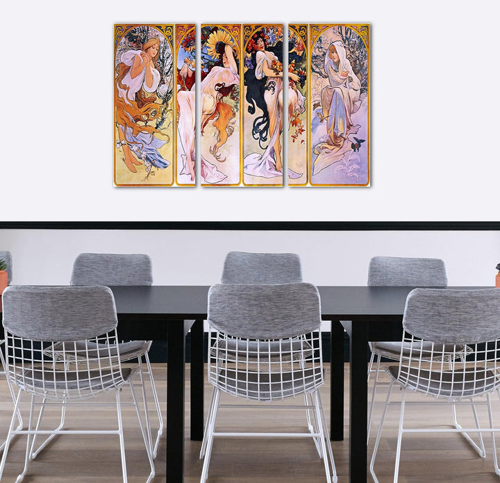 Printed Paintings Leinwand 3-teilig(120x80cm): Alfons Mucha - Vier Jahreszeiten 120x80 cm (3-teilig