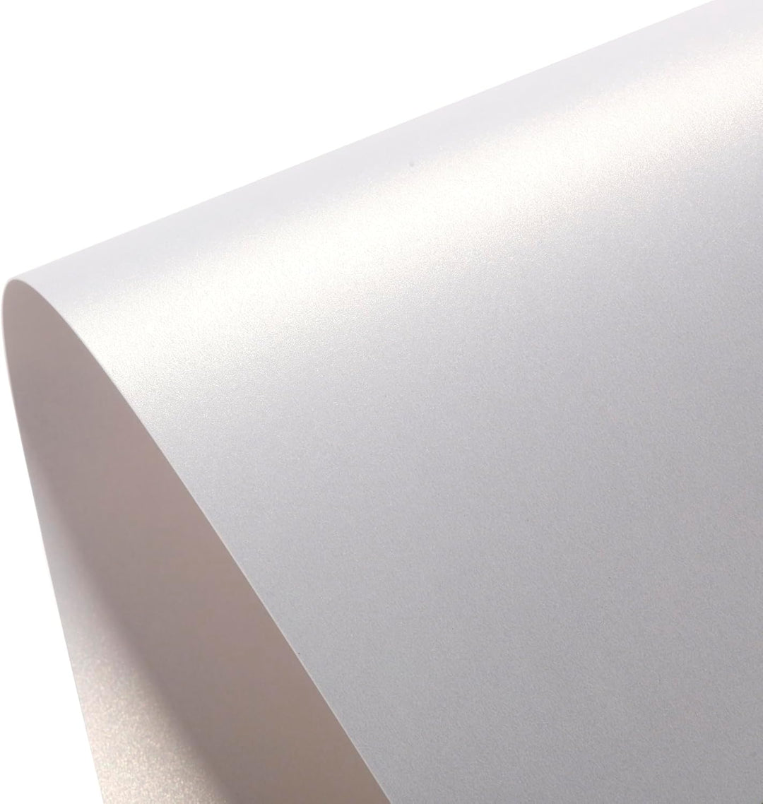 50 Blatt DIN A4 Perglanz-Papier Elfenbein Weiss-Metallic, Bastelpapier mit Perlmutt-Schimmer, 250 g/