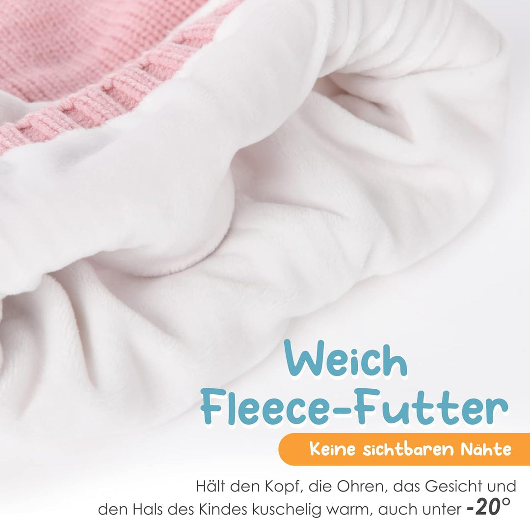 FURTALK Kleinkind Baby SchalMütze warm gefüttert Kinder Strickmütze Pom Pom Wintermütze für Mädchen