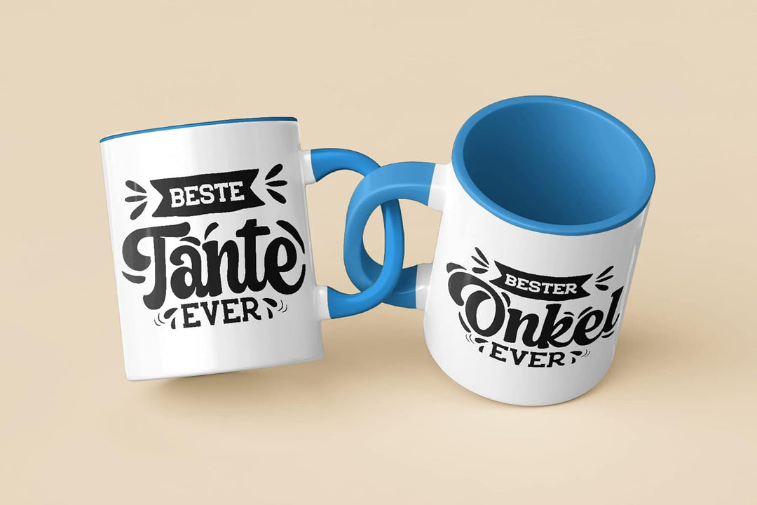Trendation - Tante und Onkel Geschenk Tasse Set Kaffeetassen Geschenke Weihnachten (Blau), Blau
