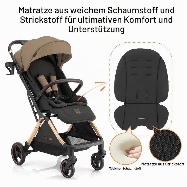 Gromast Gravity Faltbarer Kinderwagen, Tragbarer Reise-Kleinkindbuggy Mit Verstellbarer Rückenlehne
