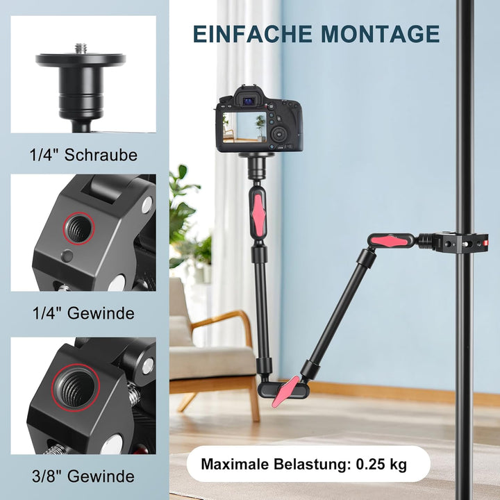 Magic Arm mit Super Clamp 23''/59cm, ZAKVOP Webcam Halterung mit Klemme, 360°Flexibel Magic Arm Clam