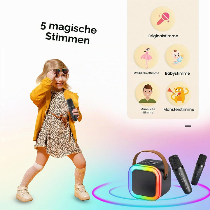 Mini Karaoke Maschine Kinder mit 2 Mikrofonen, tragbar Kinder Mikrofon Geschenk 3-12 Jahre, Kindermi