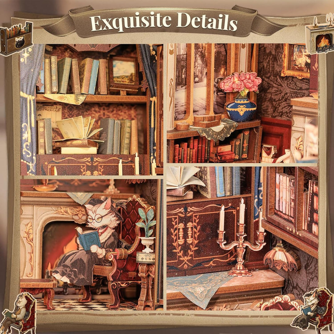 CUTEBEE Premium Bücherregal Diorama Bausatz mit LED-Beleuchtung – Renaissance Buchladen Miniatur aus