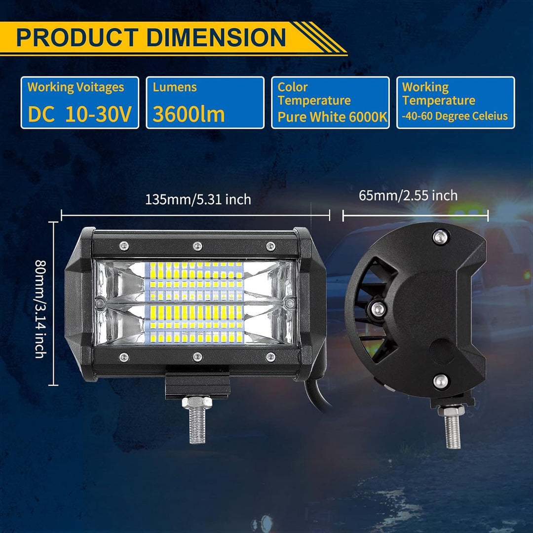 Willpower 2pc LED Scheinwerfer 5‘’ 13cm 72W LED Arbeitsscheinwerfer 12V 24V Zusatzscheinwerfer Auto