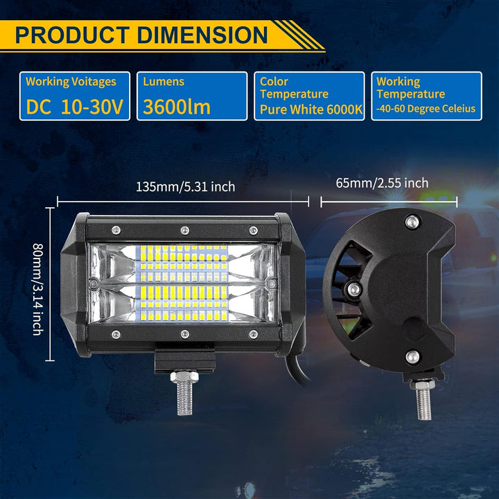 Willpower 2pc LED Scheinwerfer 5‘’ 13cm 72W LED Arbeitsscheinwerfer 12V 24V Zusatzscheinwerfer Auto