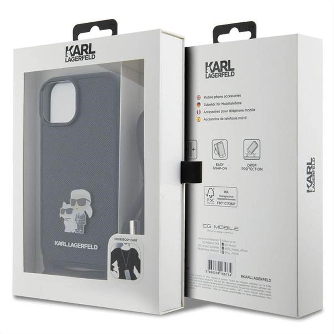 KARL LAGERFELD KLHCP15SSAKCPSK Hülle für iPhone 15 6.1" hardcase Schwarz Crossbody Saffiano Metal Pi
