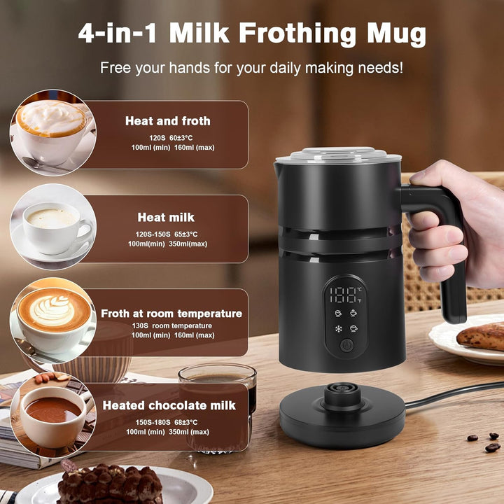 Carehabi Milchaufschäumer Elektrisch 100ml-350ml 4 in 1 Milchschäumer Elektrisch für Heisser und Kal
