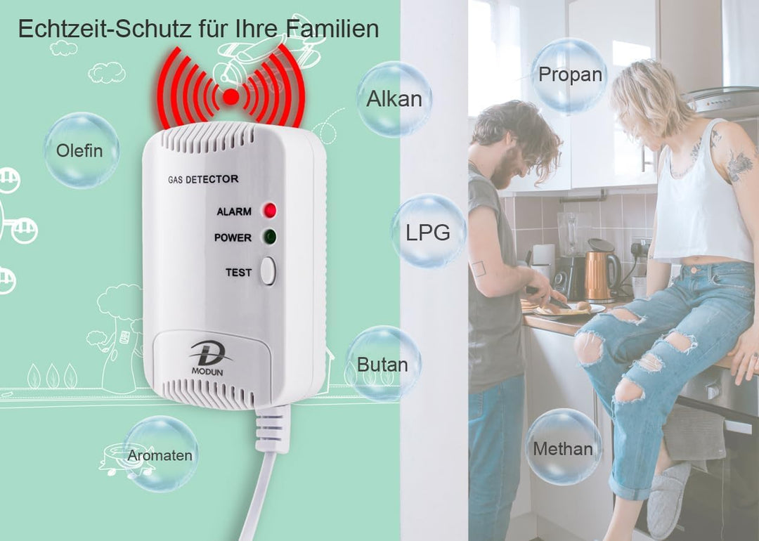 Gasmelder, LPG/Erdgas/Kohlengas Monitor, Methan Propan Butangas Alarm für brennbares Gas, Blitzlicht