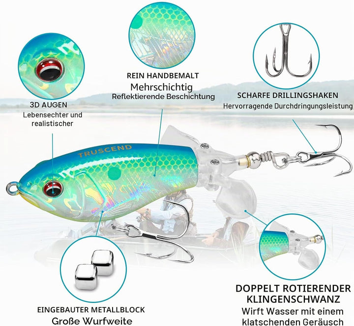 TRUSCEND Topwater Angelköder mit BKK Haken, Whopper Angelköder für Süsswasser oder Salzwasser, Schwi