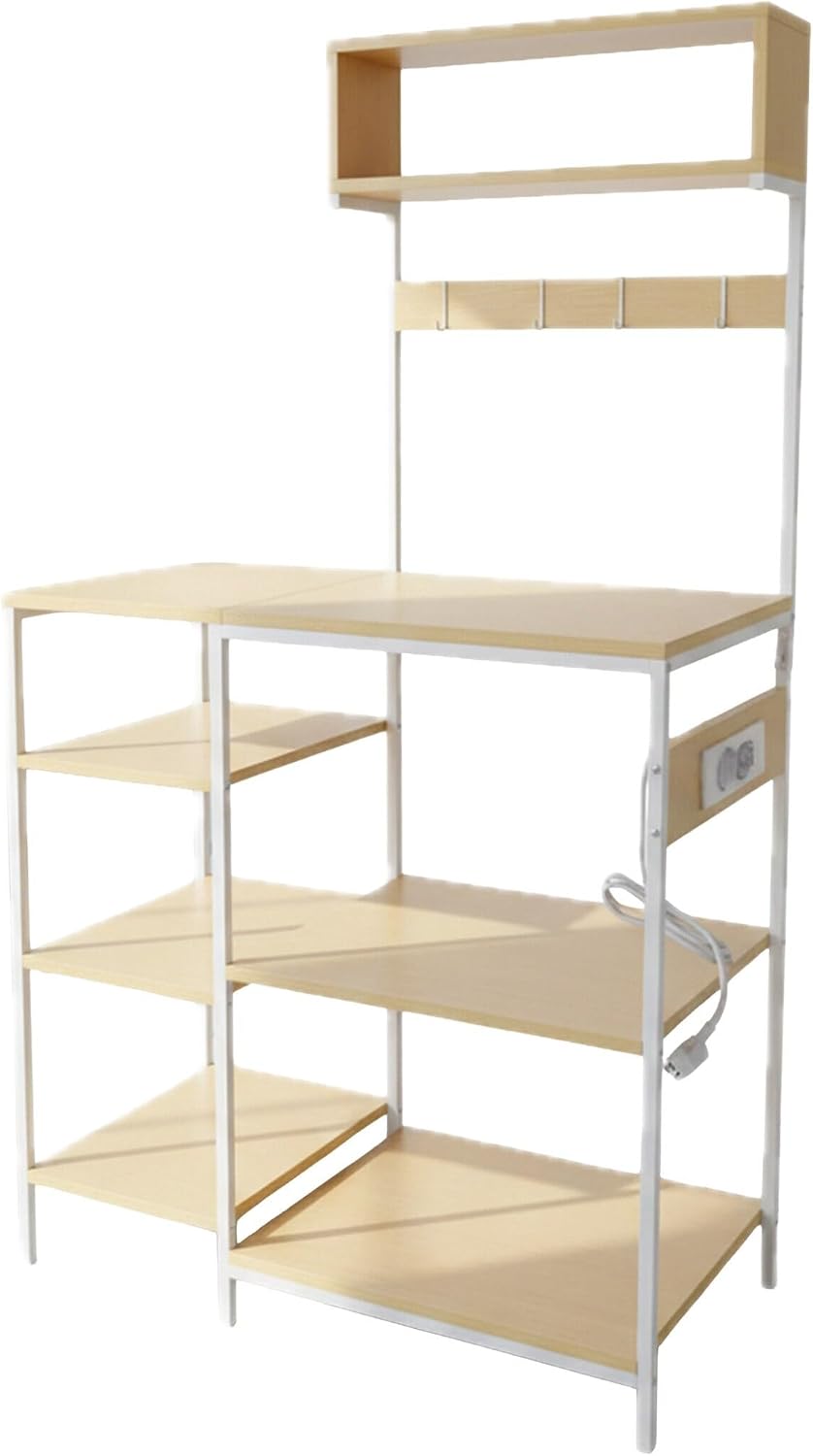Relaxdays Küchenregal mit Steckdose & USB, HBT: 151x82x40 cm, Mikrowellen-Regal, Holzoptik, offen, M