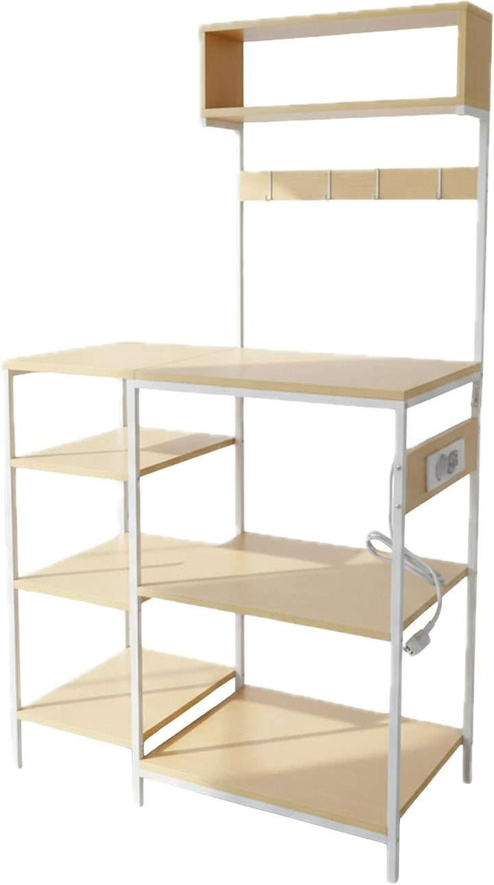 Relaxdays Küchenregal mit Steckdose & USB, HBT: 151x82x40 cm, Mikrowellen-Regal, Holzoptik, offen, M