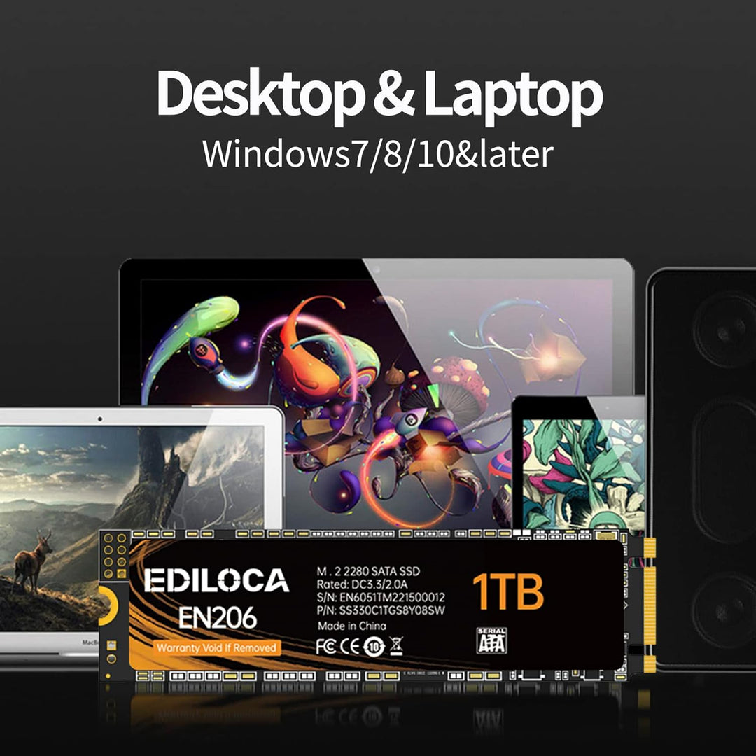Ediloca EN206 1TB 3D NAND M.2 SSD, M.2 2280 SATA III 6Gb/s SSD interne Festplatte, Lese-/Schreibgesc