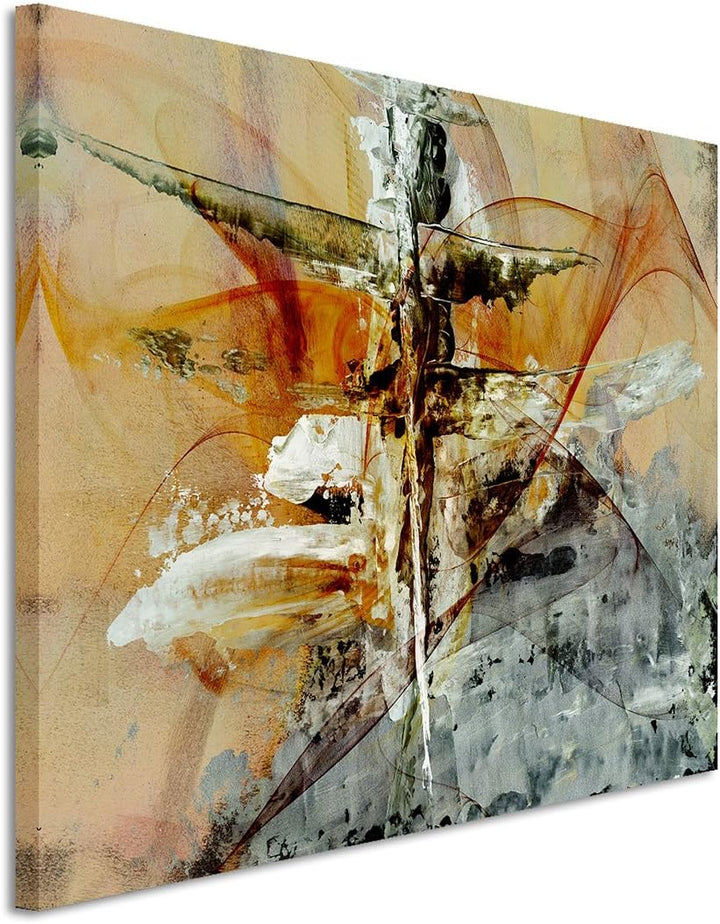 Paul Sinus Art 80x60cm Fotoleinwand Leinwanddruck Kunstdruck Wandbild beige grau rot Farbschlieren